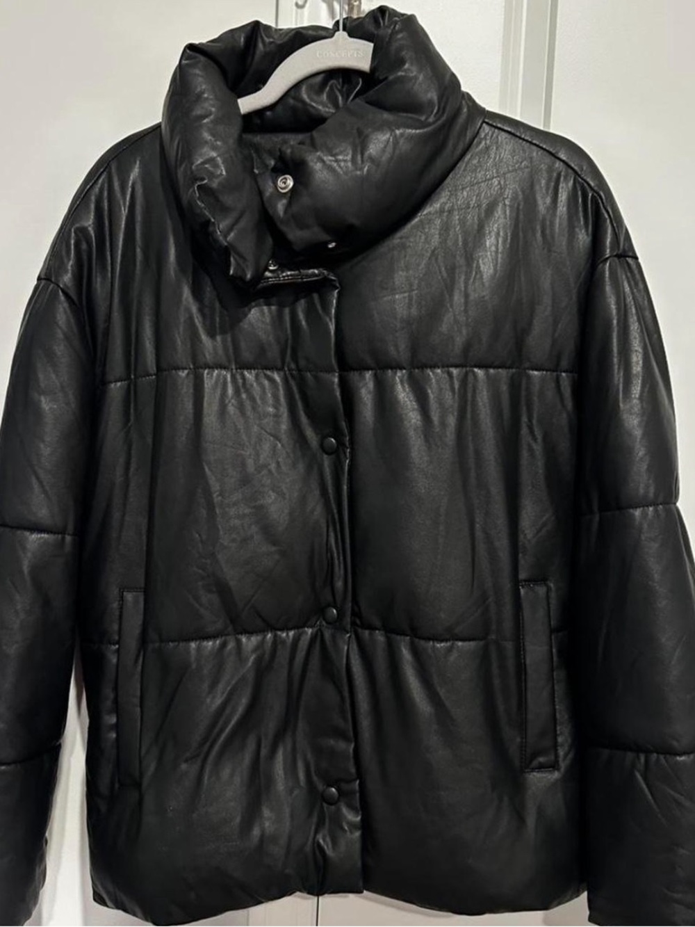 Urban Outfitters Black Quilted Leather Puffer Jacket